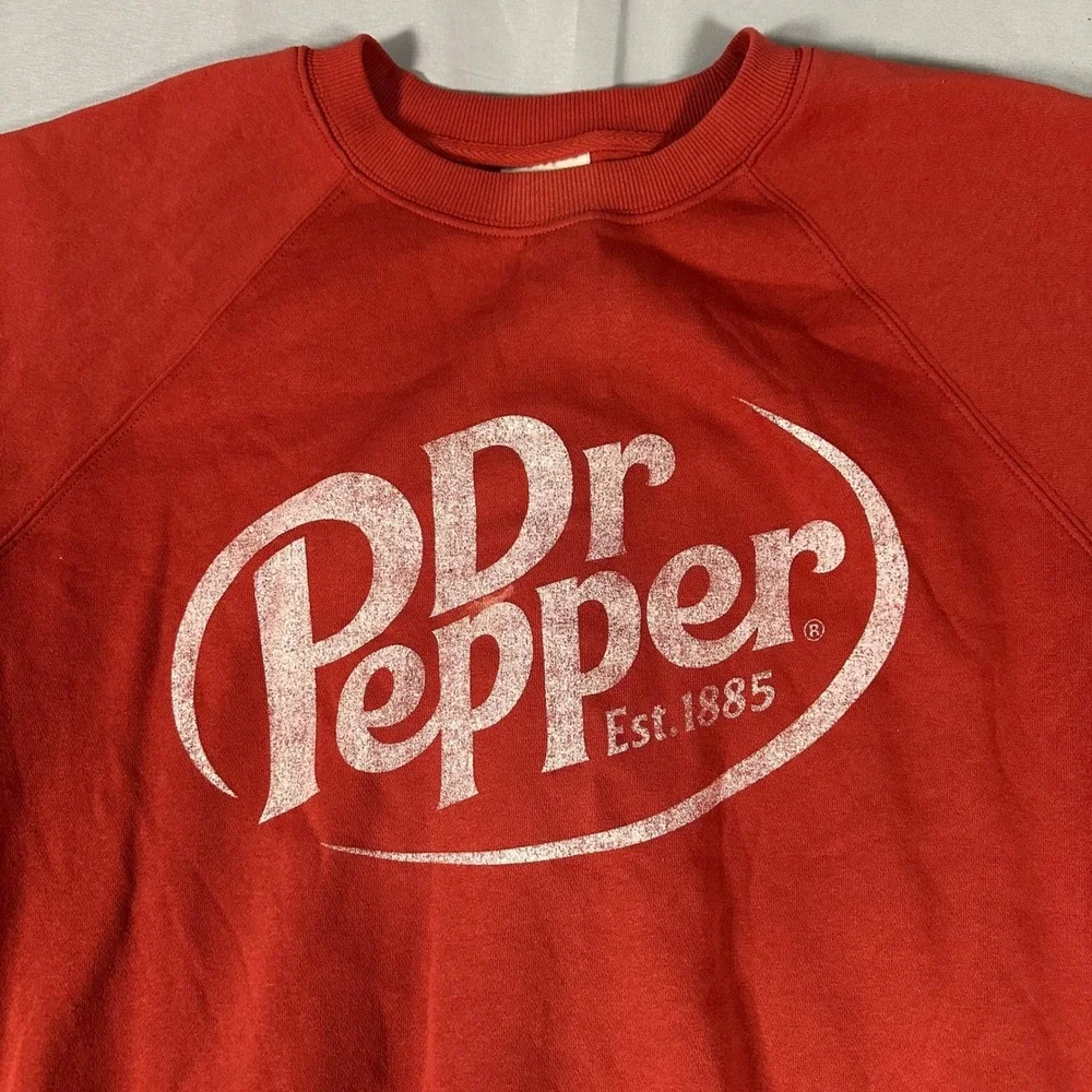 Dr Pepper Red Graphic Sweatshirt Mens Medium Raglan Distressed Logo